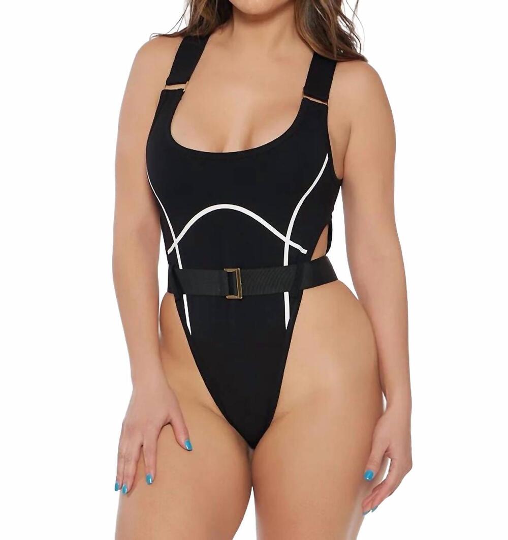 NEW CIRCULAR PATH high cut bodysuit in black/gold